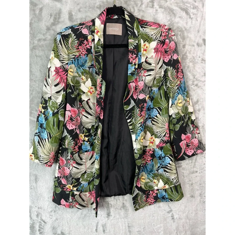 Orsay Blazer Womens 38 US 6 8 Tropical Floral Open Front Kimono‎ Viscose Lined